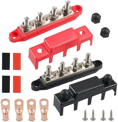 Verdelerblok voor 12V-48V systemen, met 4 M8-schroeven, voor camper, boot, auto en vrachtwagen - 2 stuks