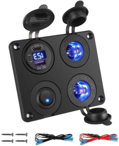 Stopcontactpaneel met USB-aansluiting en Voltmeter voor Auto's, Motoren, Vrachtwagens en Boten