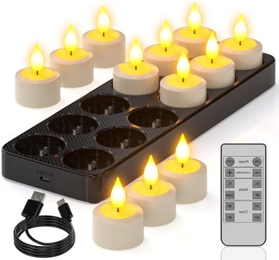 LED Theelichtjes Bewegend Vlam - LED Kaarsen met Bewegende Vlam – Oplaadbare Kaarsen - Met Afstandsbediening - Met Timerfunctie – 12 Stuks - Wit