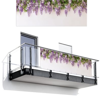 Balkonscherm 300x110 cm - Balkonposter Blauwe regen - Bloemen - Paars - Balkon scherm decoratie - Balkonschermen - Balkondoek zonnescherm