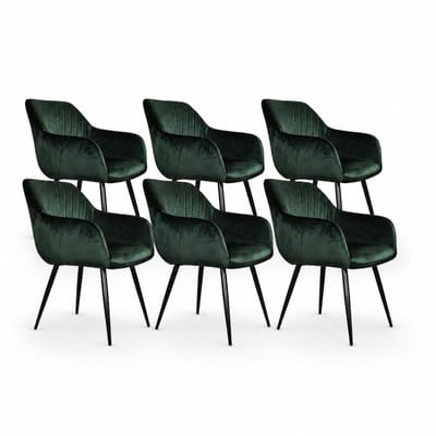 DS4U® - Gaby eetkamerstoel - Set van 6 - Groen - Velvet - Met armleuning