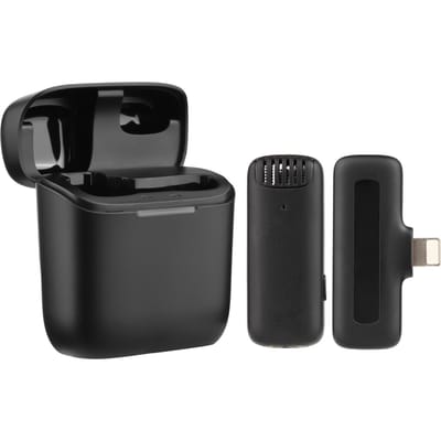 Draagbaar OneTriggerTwo Draadloos Microfoonsysteem met 1 Ontvanger & 2 Clip-on Microfoons 20M iOS 1-Trigger-1