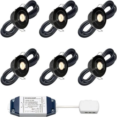 LED veranda inbouwspots Toledo zwart bas inclusief trafo - 3W / dimbaar / kantelbaar / inbouwspot / terrasoverkapping / overkapping / warm wit / rond / 230V / IP44 / set van 6 stuks