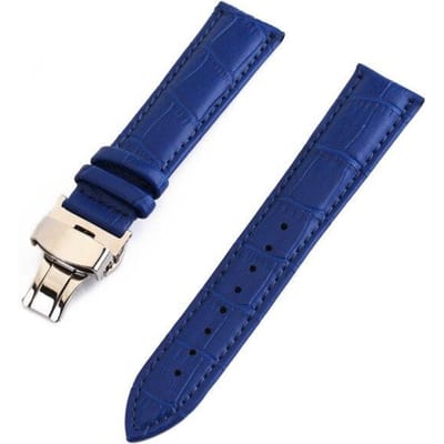 Bracelets de montre en cuir véritable 12 13 14 15 16 17 18 19 20 21 22 24mm Bracelet de montre en Grain de Crocodile Bracelet à boucle papillon Bracelet ceinture 13mm bleu clair