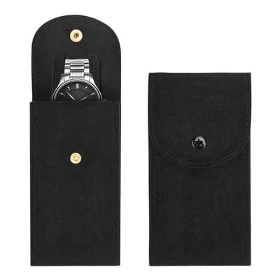 Allecto - Watch Pouch - Flannel - Reisopbergtas - Zwart - Horloge opbergtas - Geschikt voor mannen en vrouwen - 2 stuks