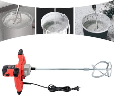 NAVOBIZ Betonmixer - Handmixer voor cement - Mortelmixer - 6 instelbare snelheden - Dubbele handgreep - S-vormig dubbel mengblad
