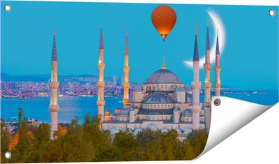 Gards Tuinposter Sultan Ahmetmoskee in Istanbul - 80x40 cm - Tuindoek - Tuindecoratie - Wanddecoratie buiten - Tuinschilderij