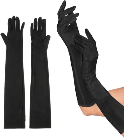 Elegante Zwarte Satijnen Lange Handschoenen voor Vrouwen - Perfect voor Bruiloften, Avondkleding en Theatrale Kostuums
