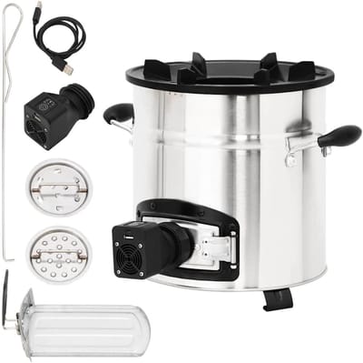 Draagbare Houtkachel - Outdoor Oven - Buiten Koken - Met USB Ventilator - 35.5 cm Diep - Zilver