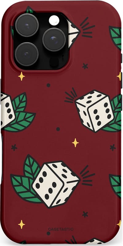 Casetastic hoesje geschikt voor Apple iPhone 16 Pro - MagSafe - Dubbellaagse bescherming - Casino zes - Fashion Case - Bordeaux Zwart Donkergroen Lichtgrijs