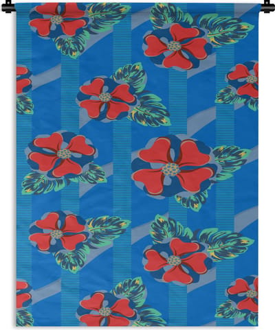 Wandkleed - Wanddoek - Hibiscus - Hawaii - Rood - Patroon - Bloem - 90x120 cm - Wandtapijt