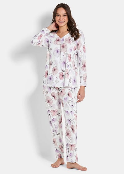 Pyjama met een mooi bloemenmotief - rosé / sering / gebloemd - Gr. 38 van Goldner Fashion