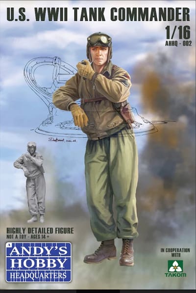 Takom Modelbouwpakket Militaire voertuigen - Andys Hobby Headquarters 002 U.S. WWII Tank Commander Figure Plastic - 1:16 - Modelbouw