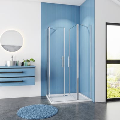 Serie Peony - Douchecabine Vierkant - 100x100 - Draaideur Met Vaste Wand - Chroom Profiel - Antikalk - 6mm Helder Veiligheidsglas