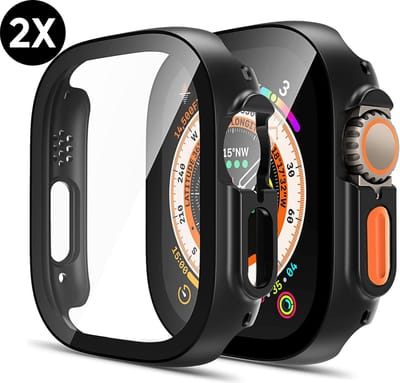 Hoesje geschikt voor Apple Watch Ultra 1 / 2 / 3 - 49 mm Screen Protector - Podec Full Cover Hard Case - Zwart - 2 Stuks