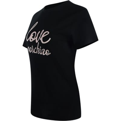 Love Moschino T-shirt Met Opvallend Roze Logo In Zwart