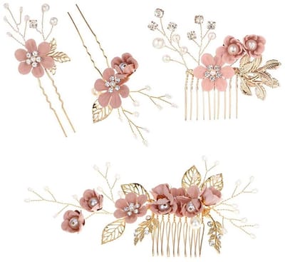 Dailygoods- Haarkam Bruid - 4 Stuks - Haaraccessoires - Parels/Strass - Bruidsmeisje - Legering - Uniek Ontwerp - Haartooi