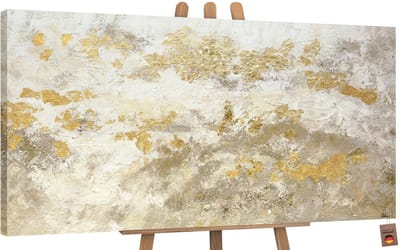 Canvas schilderij groot handgeschilderd goudglans abstract met goudaccenten – YS-Art Gallery – Luxe wanddecoratie voor woonkamer – Modern schilderij voor slaapkamer en kantoor