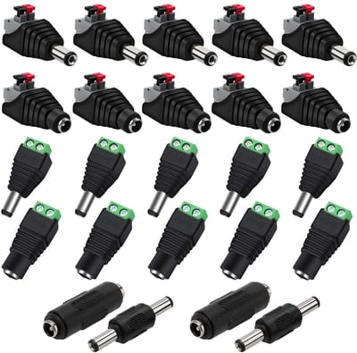 Store_9 - Drukknoppen DC Power Adapters - 5 Paar 5,5 mm x 2,1 mm - Ideaal voor CCTV-camera en LED-strip - Hoge kwaliteit - 12 V Voeding - Mannelijk...