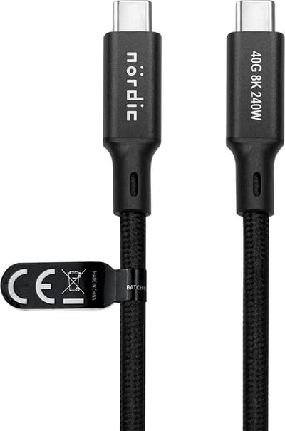 NÖRDIC USB C naar USB C - USB-C Kabels - USB4 PD3.1 240W 8K 60Hz - 40Gbps - Geschikt voor Laptop, Smartphone, Tablet - 2m - Zwart