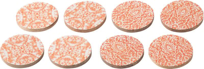 J-Line onderzetter - hout - oranje/wit - set van 8