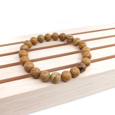 Bixorp Gems Hout Jaspis Edelsteen Armband - Gepolijste Natuursteen Kralenarmband - 20cm
