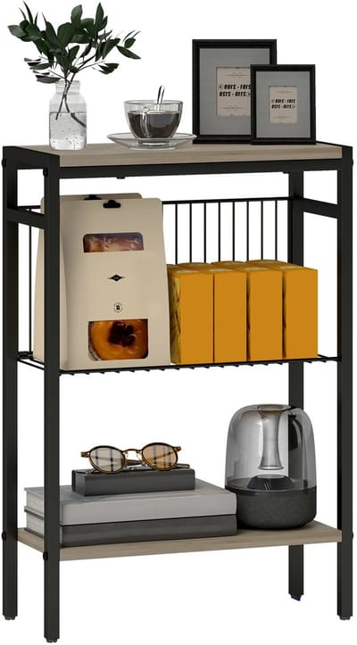 Stervia Smalle Bijzettafel - Bijzettafeltje - Salontafel - Woonkamertafel - Draagvermogen 12 Kg - 3 Laags - Zwart - 43 x 18 x 62,5 cm