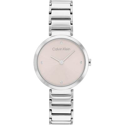 Montre à Quartz Calvin Klein Bracelet en Acier Inoxydable Cadran Rose Boîte Cadeau Montre Simple Petit Strass Montres Femmes argent 25200138 25200140 beige
