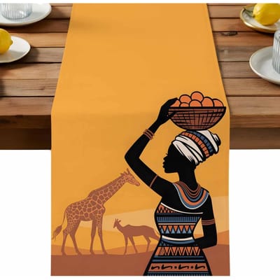 Afrika Vrouwen Dieren Giraffe Linnen Tafelkleed Feestdecoratie Herbruikbaar Keuken Eettafelkleed Bruiloftsdecoraties 150x33cm black