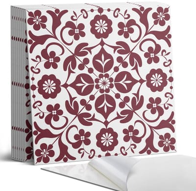 Coloray Plaktegels - Bloemenpatroon met ornamenten Portugese Tegels - 30 cm x 30 cm - Claret Plaktegels - 9 stuks - Vierkant PVC Tegels - Plaktegels Keuken - Zelfklevende Vloertegels - Vinyl Tegels Zelfklevend - Zelfklevende Tegels