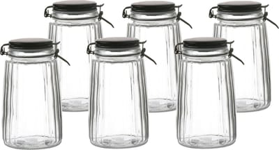 Urban Living Weckpot/inmaakpot - 6x - 1,8L - glas - met beugelsluiting - mat zwarte deksel