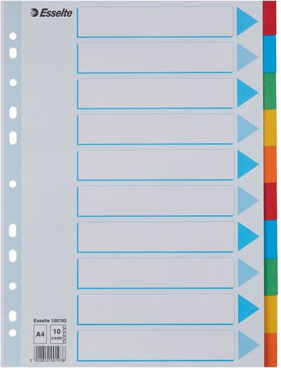 Tabbladen Esselte Standaard A4 10-delig karton 11-rings met voorblad assorti | 10 stuks