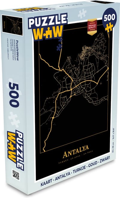 Puzzel Kaart - Antalya - Turkije - Goud - Zwart - Legpuzzel - Puzzel 500 stukjes