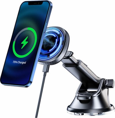 Swissten Telefoonhouder Dashboard met Magnetische ring - Geschikt voor iPhone 12/13/14/15/16/17 - 15W - Zwart