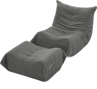 Grijze Zitzak Stoel met Voetenbank - Vloersofa van Zachte Teddy Stof - Comfortabele Leesstoel voor Slaapkamer - Grijs