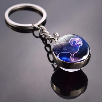 Nouveaux Porte-clés Boule de Verre 12 Constellations Lumineuses Porte-clés Double Face Signes du Zodiaque Brille dans le Noir Pour Femmes Cadeau d'Anniversaire gray