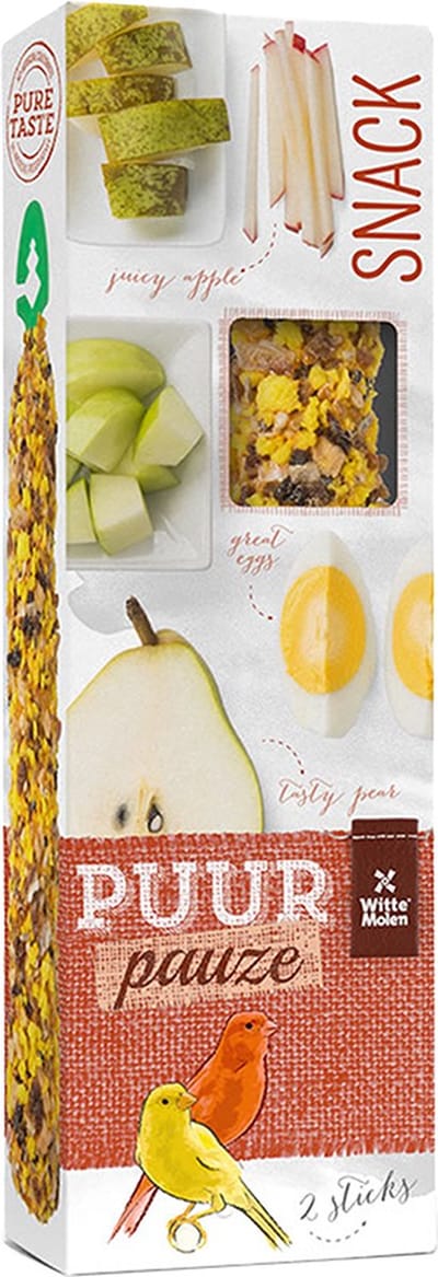 Witte Molen - Vogelsnack - Vogel - Puur Pauze Sticks Kanarie Appel & Peer 60gr - Tray - 2st
