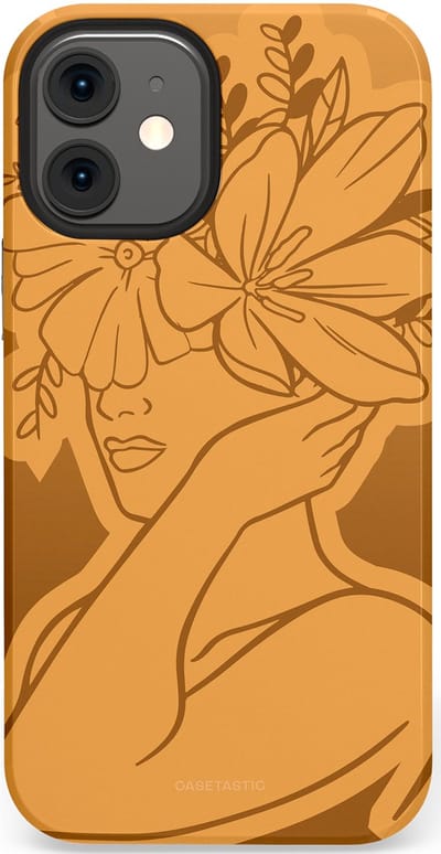 Casetastic hoesje geschikt voor Apple iPhone 12 Mini - Dubbellaagse bescherming - Botanische Elegantie - Fashion Case - Goud Bruin Terracotta