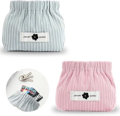 Set van 2 Elastische Corduroy Haarbandjes en Multifunctionele Make-up Tas voor Vrouwen, Ideaal voor Cosmetica, Sieraden en Huidverzorging
