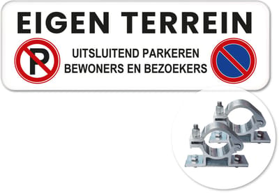 Parkeerbord Eigen Terrein - Weerbestendig Aluminium - 40x15 cm - Bevestiging: Met paalbeugels Ø48mm