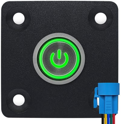 ProRide Metalen drukschakelaar Inbouwpaneel 12V ON-OFF - 16mm - met Aansluitkabel - 12V/24V - LED indicatie Groen
