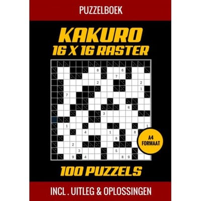 Puzzelboek Kakuro 16x16 Raster - 100 Puzzels - Incl. Uitleg En Oplossingen - Puzzelboek Shop