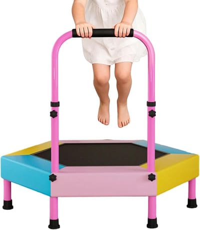 Kindertrampoline - Springspeelgoed Mini trampoline - Binnen Sporten - Verstelbare Handgreep - 90 cm - Roze