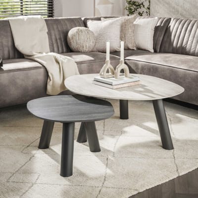 Hoyz Collection - Salontafel Twin Log Set Van 2 - 3D Keramiek Travertin Zwart-grijs