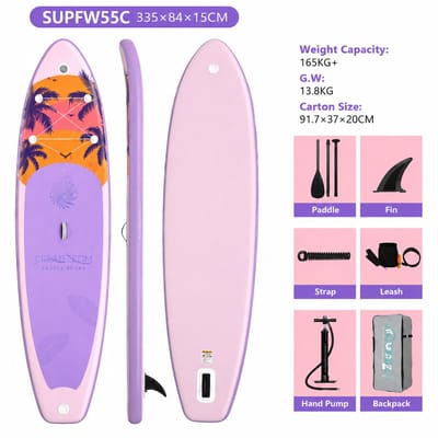 CreateEcom SUP Board - Sup board opblaasbaar - Paddle Board - Met Pomp / Draagtas / Verstelbare Peddel / Enkelkoord - Belastbaarheid Max. 165 KG - 335×84×15 CM - Paars