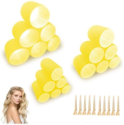 Krultangenset, 28-delige set, 18 hittevrije krultangen, 3 maten, 10 haarclips, geschikt voor alle haartypes. Geel