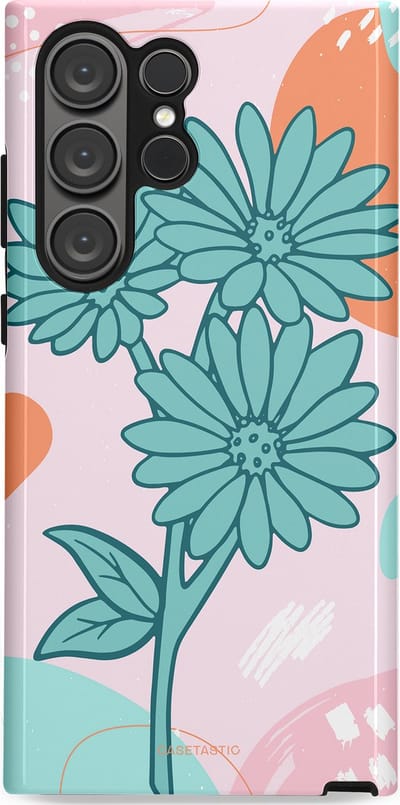 Casetastic hoesje geschikt voor Samsung Galaxy S23 Ultra - Dubbellaagse bescherming - Roze Oranje Bloemen - Fashion Case - Wit Mintgroen Lichtroze Lichtblauw