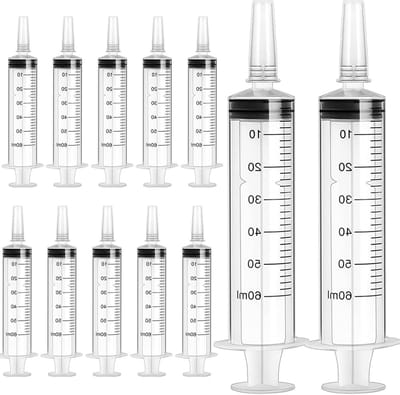 12 Stuks 60ml Spuiten zonder Naald - Herbruikbare Doseringspuiten voor Laboratorium, Tuinirrigatie en Industrieel Gebruik