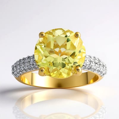 Cavill - Zilveren Ring Verguld 925 Sterling Zilver - 2,6 ct Limoen Citrien en 0,336 ct Witte Topaas - Elegant Rond Design - Luxe Damesring