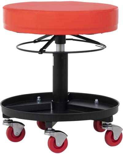 TOPGEAR - Werkplaats krukje - Verstelbaar - 5 Wielen - Rood - Ø 37 cm